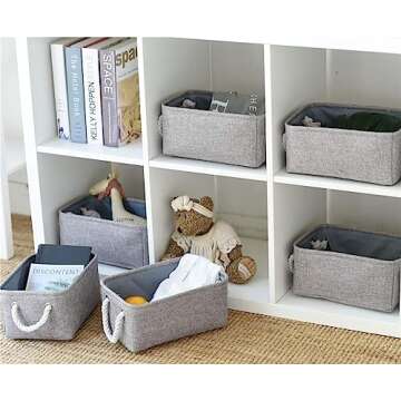 TheWarmHome Stylish Storage Bins - 11.8x7.9x5.2 Inch Grey Fabric Baskets for Home Organization