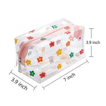 ASkinds Clear Cosmetic Bag Cute Cartoon Flower Cosmetic Bag Waterproof Transparent Makeup Bag Portab...
