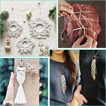 Natural White Cotton Cooking Twine 984 Feet Food Safe Kitchen Twine String for Trussing and Tying Poultry and Meat Making Sausage,Cotton Butchers Twine String,Crafts Twine