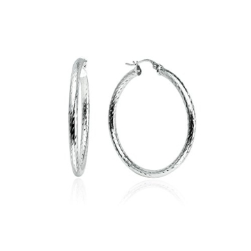 Exquisite 35mm Silver Hoop Earrings - Diamond-cut Sterling Silver Fashion