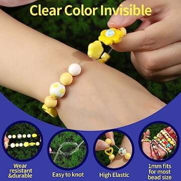 FANDAMEI 1mm Elastic Bracelet String Cord, Crystal Stretch Bead Cord for Bracelets Jewelry Making, Clear Stretchy Elastic String for Beading, Transparent Thread for Bracelet Necklace Making