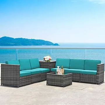 HAPPYGRILL 8-Pieces Patio Furniture Set Outdoor Rattan Conversation Set with Storage Box Sectional Wicker Sofa Set with Coffee Table and Cushions for Garden Backyard