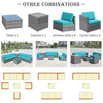 HAPPYGRILL 8-Pieces Patio Furniture Set Outdoor Rattan Conversation Set with Storage Box Sectional Wicker Sofa Set with Coffee Table and Cushions for Garden Backyard