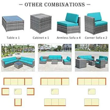HAPPYGRILL 8-Pieces Patio Furniture Set Outdoor Rattan Conversation Set with Storage Box Sectional Wicker Sofa Set with Coffee Table and Cushions for Garden Backyard