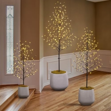 Lightshare Set of 3 Star Light Trees Christmas Decorations, Including 3 feet, 5 feet, and 6 feet, Warm White Christmas Tree, Brown Branch