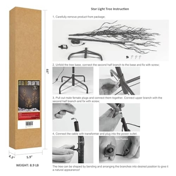 Lightshare Set of 3 Star Light Trees Christmas Decorations, Including 3 feet, 5 feet, and 6 feet, Warm White Christmas Tree, Brown Branch