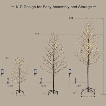 Lightshare Set of 3 Star Light Trees Christmas Decorations, Including 3 feet, 5 feet, and 6 feet, Warm White Christmas Tree, Brown Branch