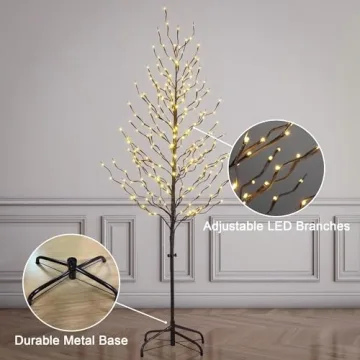 Lightshare Set of 3 Star Light Trees Christmas Decorations, Including 3 feet, 5 feet, and 6 feet, Warm White Christmas Tree, Brown Branch