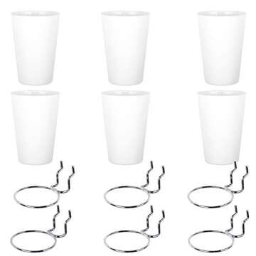 Kuhome 6 Sets Pegboard Hooks with Pegboard Cups, Ring Style Pegboard Bins with Rings, Pegboard Cup Holder Accessories for Organizing Storage (White)