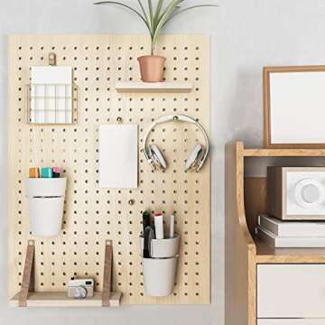 Kuhome 6 Sets Pegboard Hooks with Pegboard Cups, Ring Style Pegboard Bins with Rings, Pegboard Cup Holder Accessories for Organizing Storage (White)