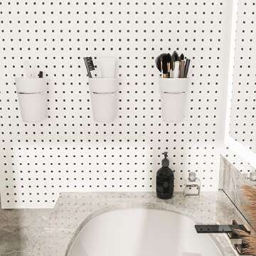 Kuhome 6 Sets Pegboard Hooks with Pegboard Cups, Ring Style Pegboard Bins with Rings, Pegboard Cup Holder Accessories for Organizing Storage (White)