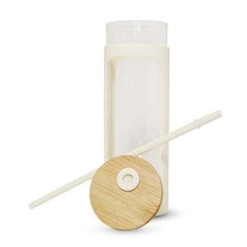 haelo 20oz Glass Tumbler Water Bottle, Iced Coffee Cup with Straw, Silicone Protective Sleeve, Bambo...