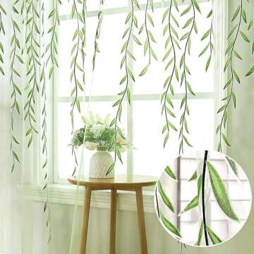 BROSHAN Green Sheer Window Curtains-Pocket Design Sheer Curtains Pretty Vine Curtains 2 Panels Leaf ...