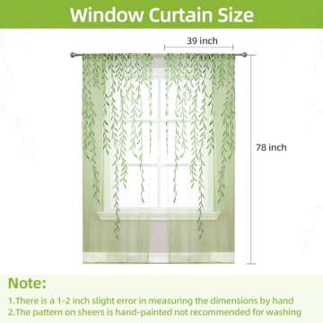 BROSHAN Green Sheer Window Curtains-Pocket Design Sheer Curtains Pretty Vine Curtains 2 Panels Leaf Pattern Curtain Sheers Voile Sheer Window Curtain Panels for Kids Bedroom Living Room Nursery