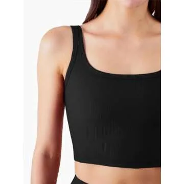 FelFory Ribbed Longline Sports Bra Top for Women