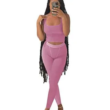 LICOBOD Casual Workout Sets 2 Piece Outfits for Women Ribbed Crop Tank Top High Waist Yoga Leggings Lounge Wear Tracksuit