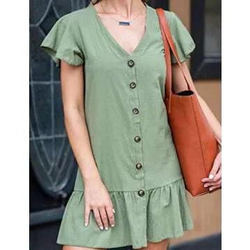 Blooming Jelly Women’s Ruffle Mini Dress V Neck Green XL