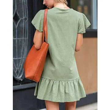 Blooming Jelly Women’s Ruffle Mini Dress V Neck Green XL