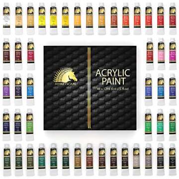 MyArtscape Acrylic Paint Set - 48 x 12ml Tubes - Lightfast - Heavy Body - Non Fading - Vibrant Colors - Artist Quality Painting Supplies - Professional Grade Paints