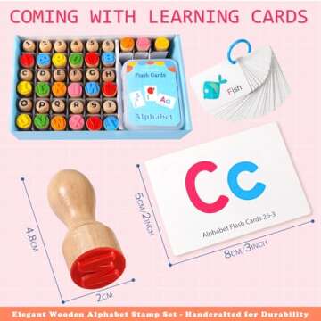 MeCids Wooden Alphabet Number Stamp for Kids - Educational Learning Toy Stamp for Playdough with 26 Letters, Numbers 0-9, Flashcards - ABC Spelling and Math Learning Toddler (Alphabet Number-39 Pcs)