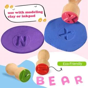 MeCids Wooden Alphabet Number Stamp for Kids - Educational Learning Toy Stamp for Playdough with 26 Letters, Numbers 0-9, Flashcards - ABC Spelling and Math Learning Toddler (Alphabet Number-39 Pcs)