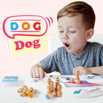 MeCids Wooden Alphabet Number Stamp for Kids - Educational Learning Toy Stamp for Playdough with 26 Letters, Numbers 0-9, Flashcards - ABC Spelling and Math Learning Toddler (Alphabet Number-39 Pcs)