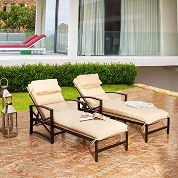 Stylish and Durable LOKATSE HOME 2 Pieces Outdoor Chaise Lounge with Adjustable Backrest and Removab...