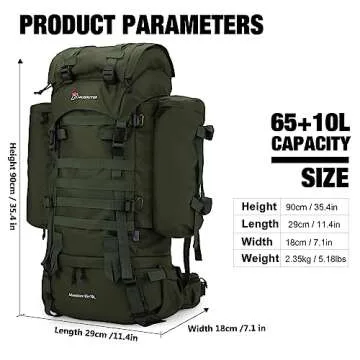 Mardingtop 65L+10L Hiking Backpack with Rain Cover