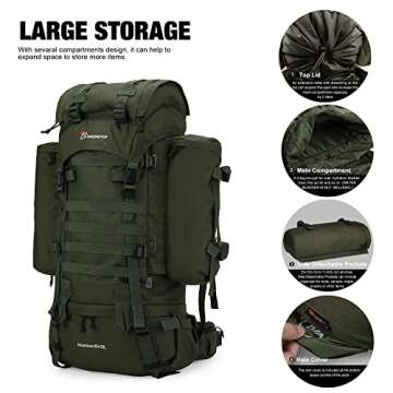 Mardingtop 65L+10L Hiking Backpack with Rain Cover