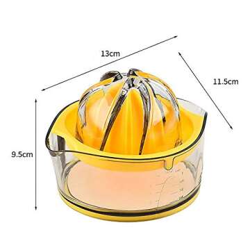 Kasmoire Citrus Lemon Orange Juicer, Manual Hand Squeezer with Built-in Measuring Cup and Strainer, 8OZ (Yellow)