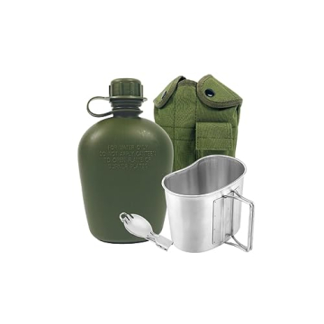 BeGrit Military Canteen Army Canteen WWII US G.I. Style Kit with Aluminum Cup & Stainless Steel Fold...