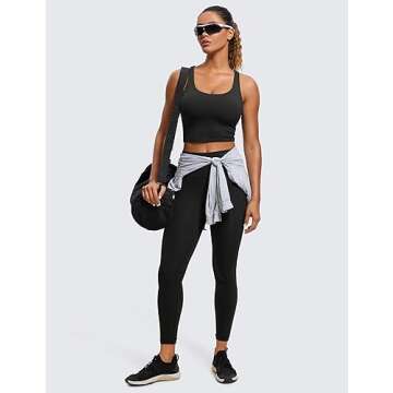 CRZ YOGA Womens Butterluxe Strappy Longline Sports Bra - Padded Criss Cross Yoga Workout Crop Tank Tops Black Small