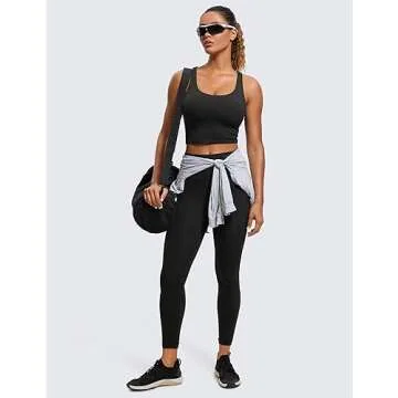 CRZ YOGA Womens Butterluxe Strappy Longline Sports Bra - Padded Criss Cross Yoga Workout Crop Tank Tops Black Small