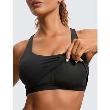 CRZ YOGA Womens Butterluxe Strappy Longline Sports Bra - Padded Criss Cross Yoga Workout Crop Tank Tops Black Small