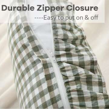 K MASANIJI 2 Pack Sage Green White Plaid Ruffle Throw Pillow Covers 18x18 inches, 100% Cotton Gingham Checkered Farmhouse Decorative Pillow Shams for Bed/Sofa (18x18 inches, Sage Green/White Plaid)