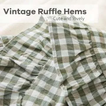 K MASANIJI 2 Pack Sage Green White Plaid Ruffle Throw Pillow Covers 18x18 inches, 100% Cotton Gingham Checkered Farmhouse Decorative Pillow Shams for Bed/Sofa (18x18 inches, Sage Green/White Plaid)