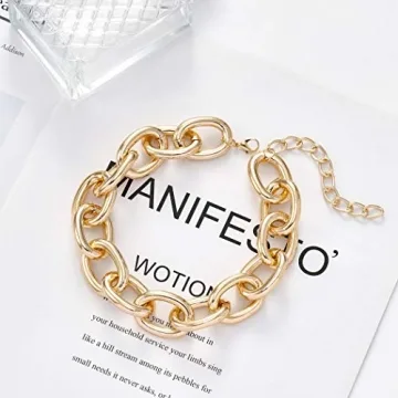 CLOACE Chunky Choker Necklace Gold Cuban Link Chain Thick Necklaces Punk Jewelry for Women(Gold cuban chain)