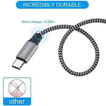 TAKAGI USB to USB C Cable (3Pack 6ft) USB A to Type C Cable Fast Charging Nylon Braided Data Sync Transfer Cord USB C Charger for iPhone 16 Pro Max/16 Plus/15 Pro Max/15 Plus/Galaxy S20 S10 Note 20