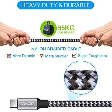 TAKAGI USB to USB C Cable (3Pack 6ft) USB A to Type C Cable Fast Charging Nylon Braided Data Sync Transfer Cord USB C Charger for iPhone 16 Pro Max/16 Plus/15 Pro Max/15 Plus/Galaxy S20 S10 Note 20