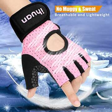 ihuan Breathable Weight Lifting Gloves: Fingerless Workout Gym | Wrist Support | Enhance Palm Protec...