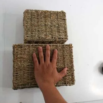 MadeTerra Small Nesting Wicker Cube Storage Boxes with Lids and Metal Steel Frame, Set of 2 Straw Wire Woven Square Storage Basket Organiser for Home, Kids, Toys, Small Items