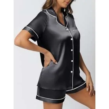 LILLUSORY Silk Satin Pajama Set for Women in Black