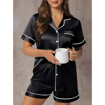 LILLUSORY Silk Satin Pajama Set for Women in Black