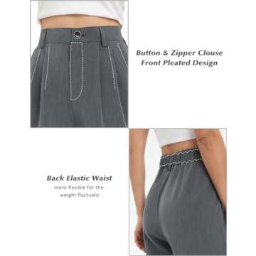 Tapata Women Wide Leg Pants High Waisted Dress Trousers Casual Elastic Pockets Business Work Slacks, Granite Heather, 8