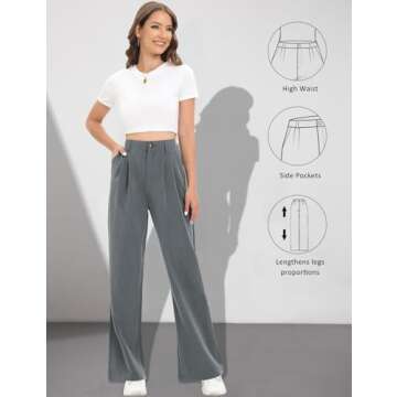 Tapata Women Wide Leg Pants High Waisted Dress Trousers Casual Elastic Pockets Business Work Slacks, Granite Heather, 8