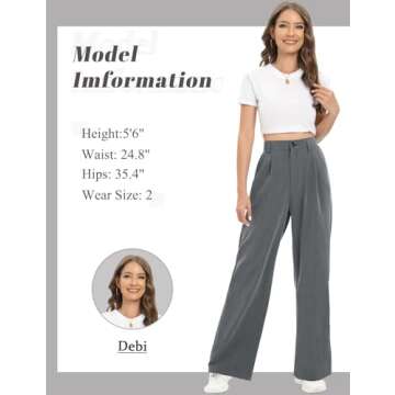 Tapata Women Wide Leg Pants High Waisted Dress Trousers Casual Elastic Pockets Business Work Slacks, Granite Heather, 8