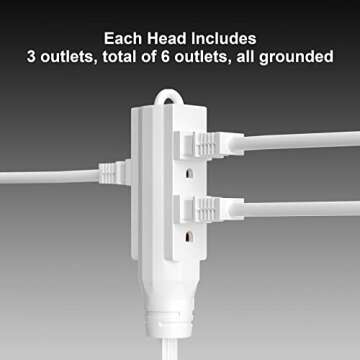 Twin Extension Cord Power Strip 12 Feet 6 Outlets Indoor