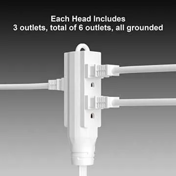 Twin Extension Cord Power Strip 12 Feet 6 Outlets Indoor