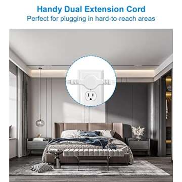 Twin Extension Cord Power Strip 12 Feet 6 Outlets Indoor