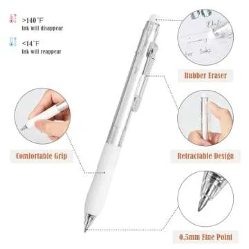 BAYTORY 8Pcs Fine Point Erasable Gel Pens, 0.5mm Retractable Black and Blue Ink Pen, Smooth Writhing Comfortable to Use for Taking Marking Planner Crossword Puzzles (White)